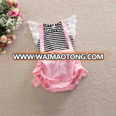 Cute pink baby overalls organic cotton baby rompers wholesale baby clothes