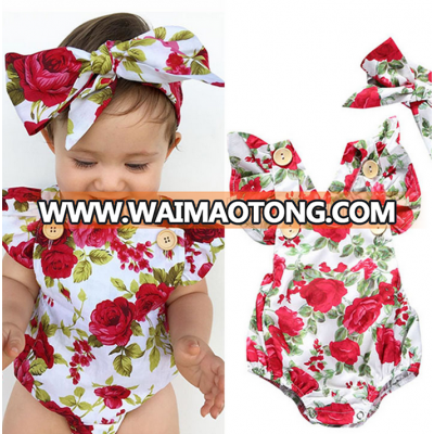 SEV.WEN Hot Sale Summer Baby Wear Clothes Floral Ruffles Baby Bodysuit With Headband